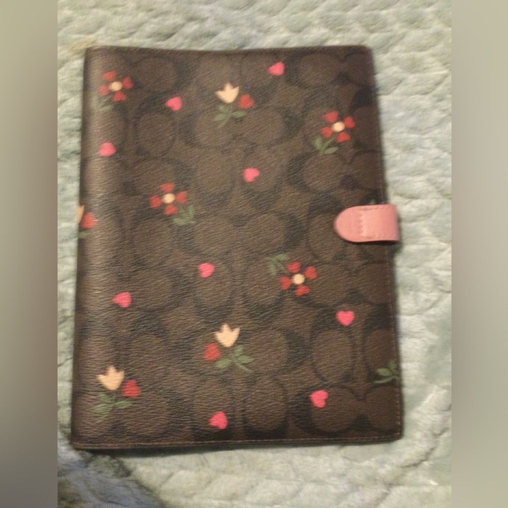 Coach Notebook Cover in Signature canvas with heart petal print cover only